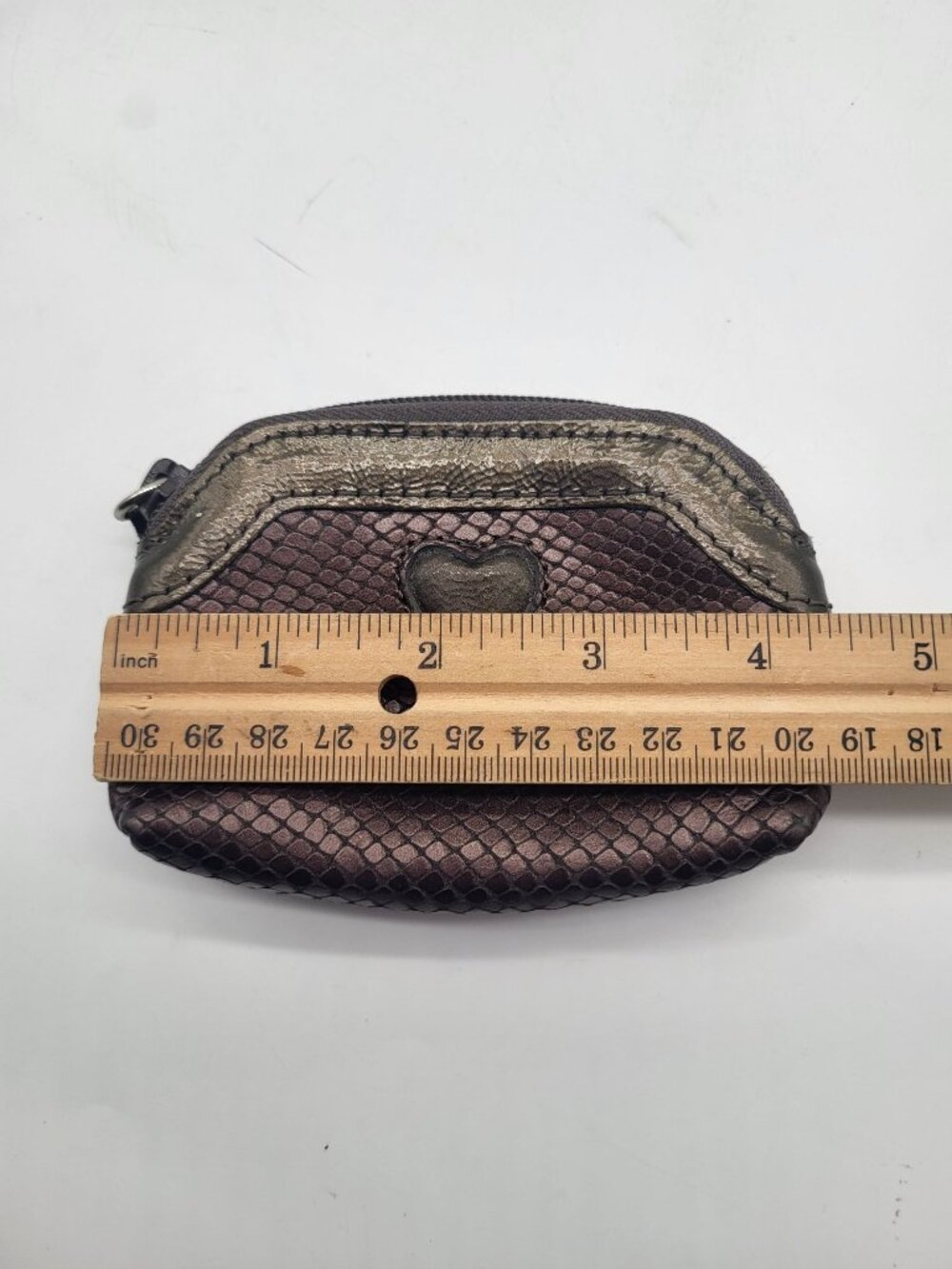 Brighton Small Coin Change Purse Pebbled Leather Brown Croc Heart Zippered - Picture 4 of 6